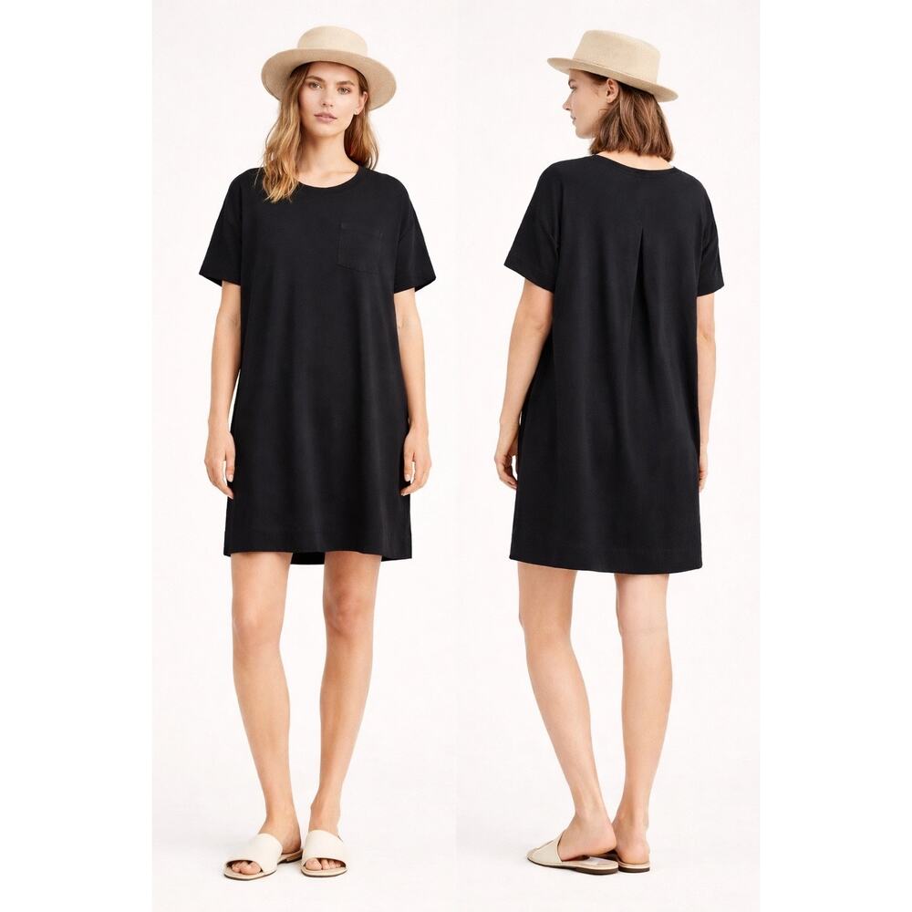 Cuyana Black Short Sleeve Pocket T Shirt Dress XS Pima Cotton Modal Minimalist